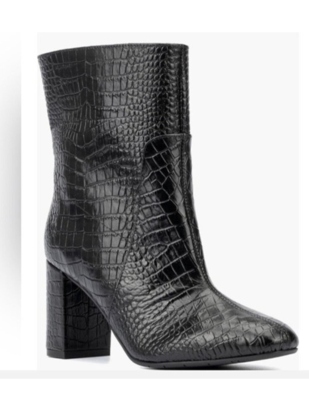 Aquatalia Black Croc Embossed Leather Ankle Boots Women's 7.5 Italy Waterproof - Picture 15 of 15
